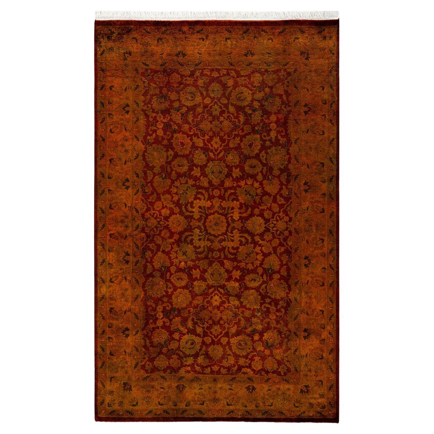 Contemporary Overdyed Hand Knotted Wool Orange Area Rug For Sale