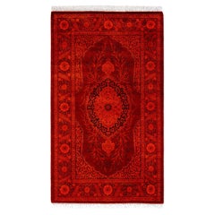 Contemporary Overdyed Hand Knotted Wool Orange Area Rug