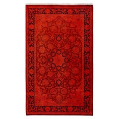 Contemporary Overdyed Hand Knotted Wool Orange Area Rug