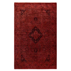 Contemporary Overdyed Hand Knotted Wool Orange Area Rug