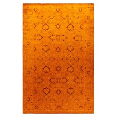Contemporary Overdyed Hand Knotted Wool Orange Area Rug