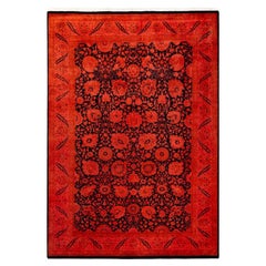 Contemporary Overdyed Hand Knotted Wool Orange Area Rug