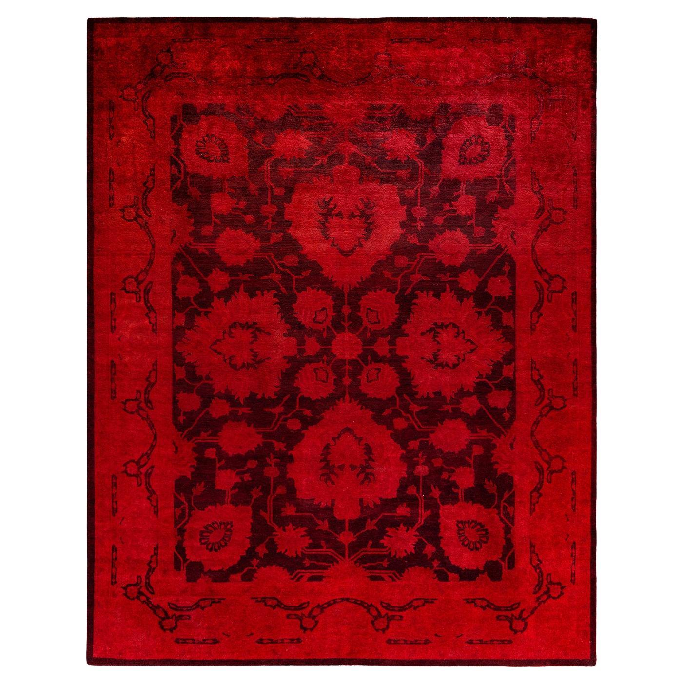 Contemporary Overdyed Hand Knotted Wool Orange Area Rug