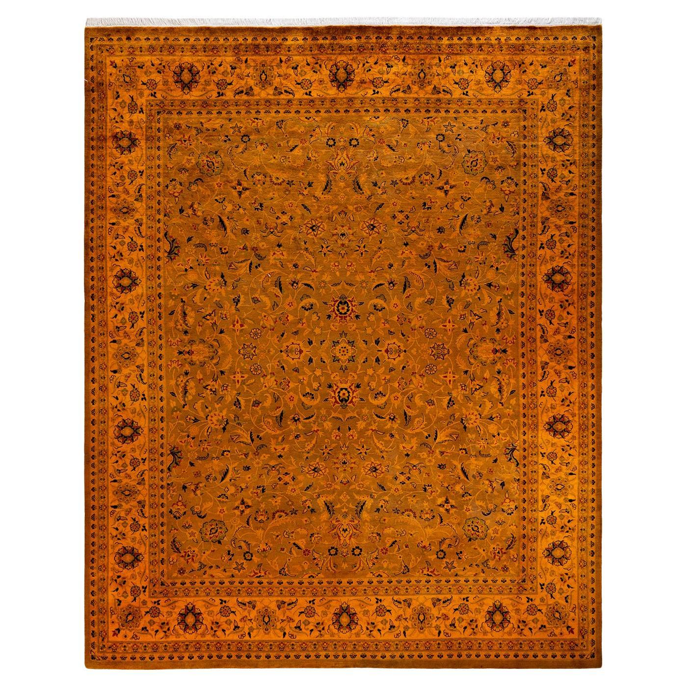 Contemporary Overdyed Hand Knotted Wool Orange Area Rug
