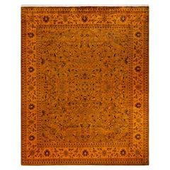 Contemporary Overdyed Hand Knotted Wool Orange Area Rug