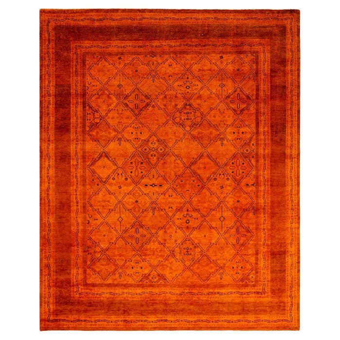 Contemporary Overdyed Hand Knotted Wool Orange Area Rug For Sale at 1stDibs