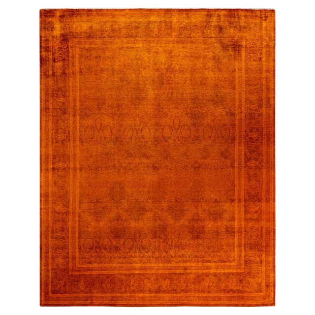 Contemporary Overdyed Hand Knotted Wool Orange Area Rug For Sale at 1stDibs