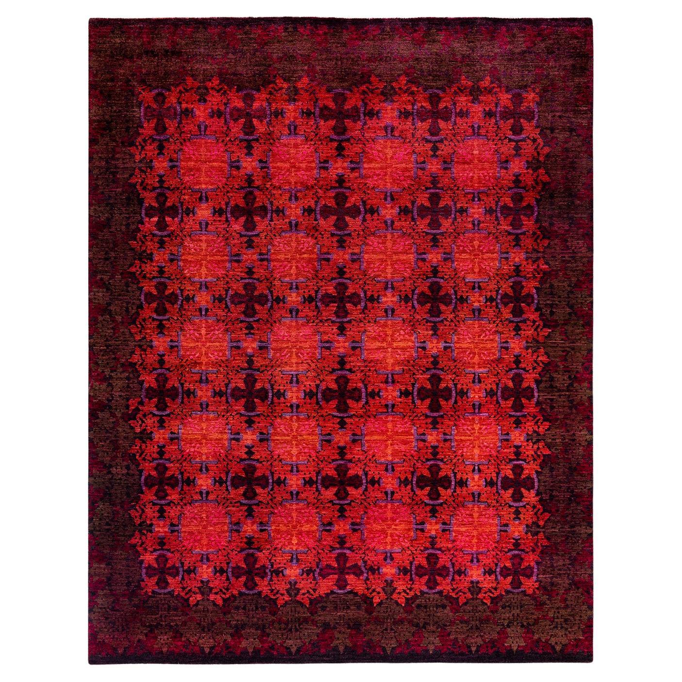 Contemporary Overdyed Hand Knotted Wool Orange Area Rug