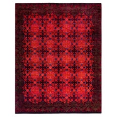Contemporary Overdyed Hand Knotted Wool Orange Area Rug