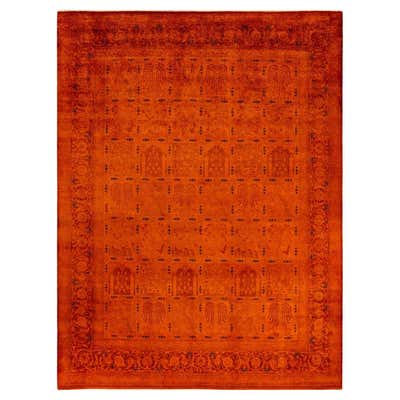 Contemporary Overdyed Hand Knotted Wool Orange Area Rug For Sale at 1stDibs