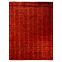 Contemporary Overdyed Hand Knotted Wool Orange Area Rug