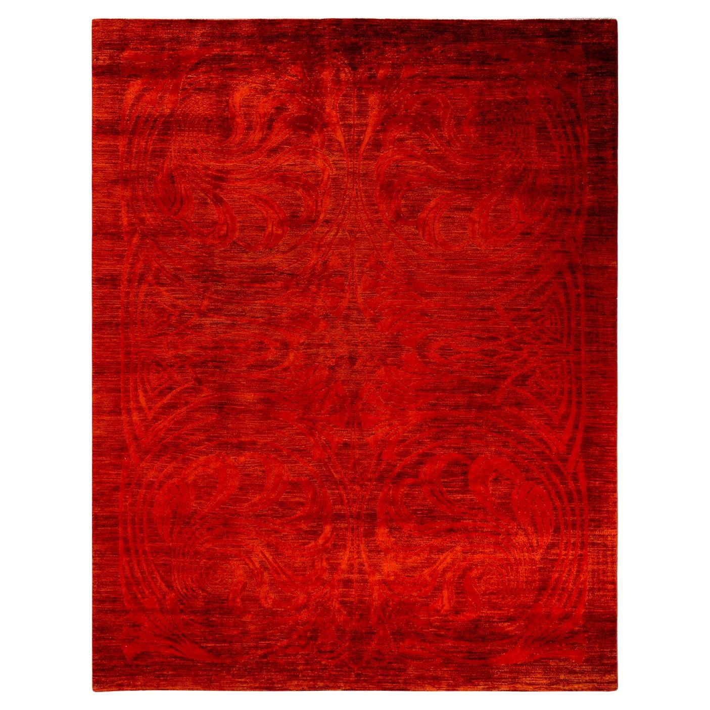 Contemporary Overdyed Hand Knotted Wool Orange Area Rug For Sale