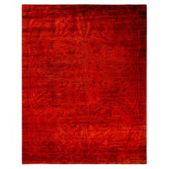 Contemporary Overdyed Hand Knotted Wool Orange Area Rug