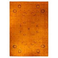 Contemporary Overdyed Hand Knotted Wool Orange Area Rug