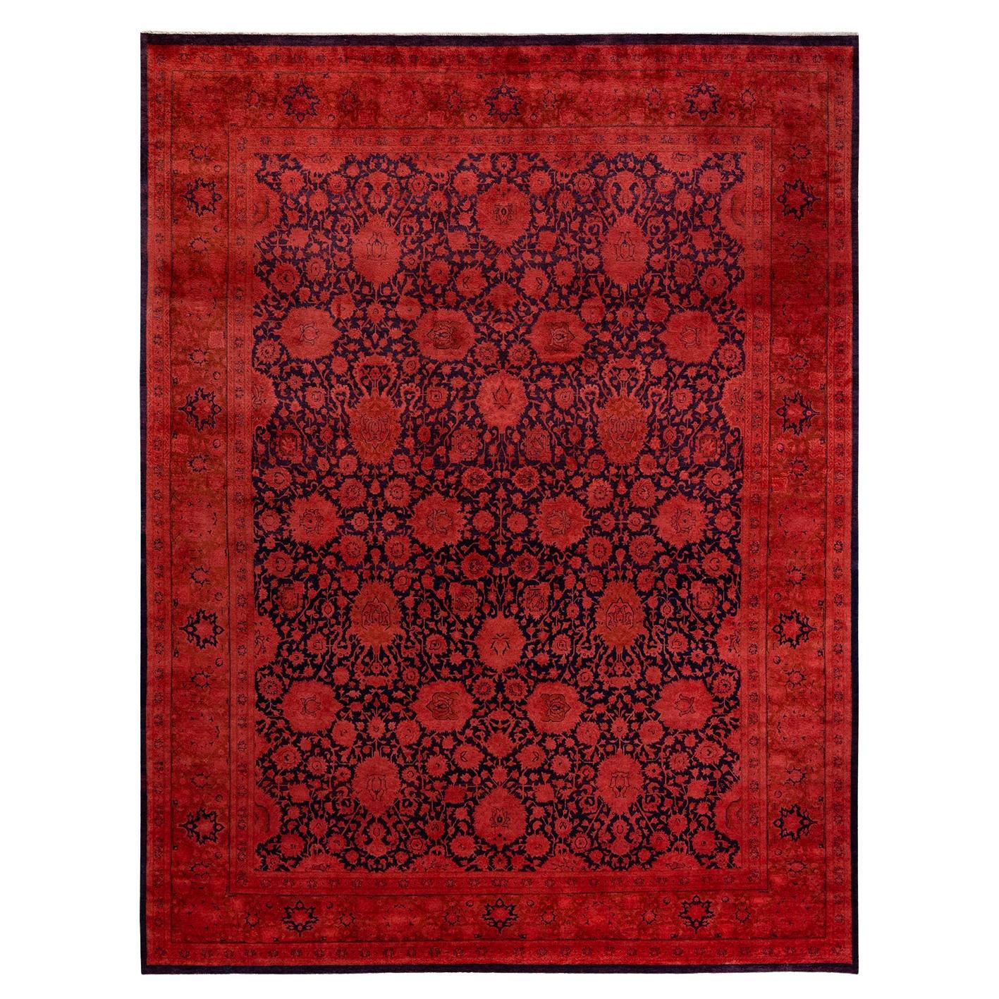 Contemporary Overdyed Hand Knotted Wool Orange Area Rug