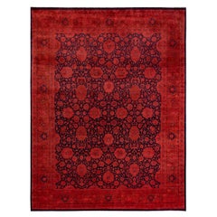 Contemporary Overdyed Hand Knotted Wool Orange Area Rug