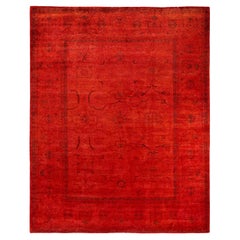 Contemporary Overdyed Hand Knotted Wool Orange Area Rug