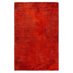 Contemporary Overdyed Hand Knotted Wool Orange Area Rug