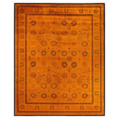 Contemporary Overdyed Hand Knotted Wool Orange Area Rug