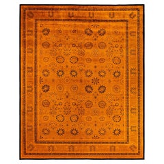 Contemporary Overdyed Hand Knotted Wool Orange Area Rug