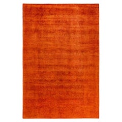 Tappeto contemporaneo in lana sovratinta annodata a mano di colore arancione