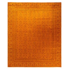 Contemporary Overdyed Hand Knotted Wool Orange Area Rug