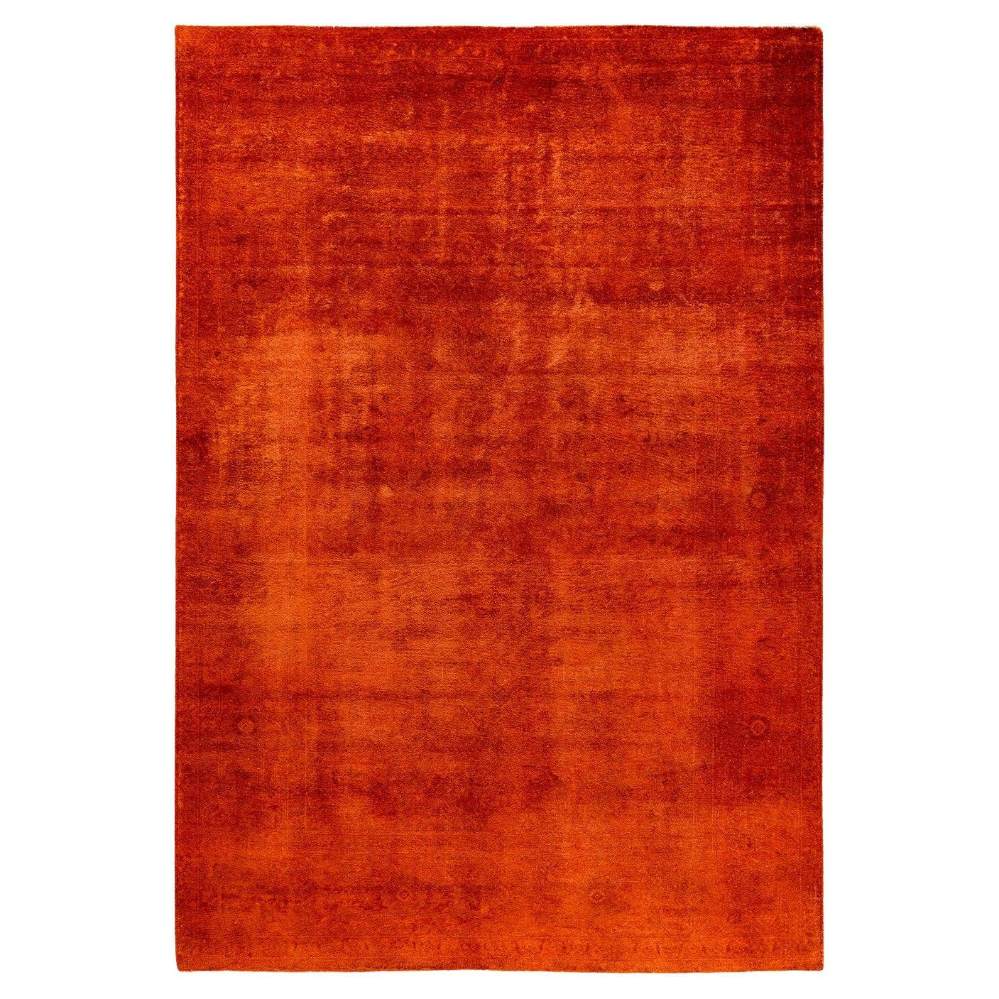 Contemporary Overdyed Hand Knotted Wool Orange Area Rug