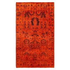 Contemporary Overdyed Hand Knotted Wool Orange Area Rug