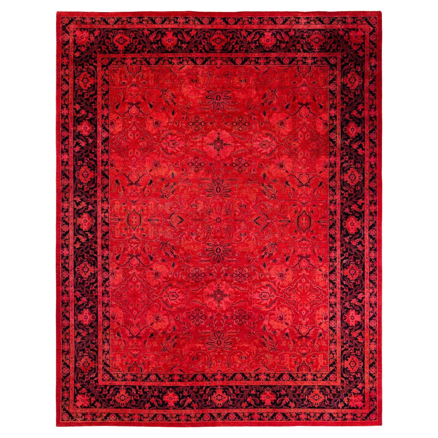 Contemporary Overdyed Hand Knotted Wool Orange Area Rug