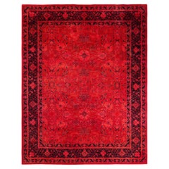 Contemporary Overdyed Hand Knotted Wool Orange Area Rug