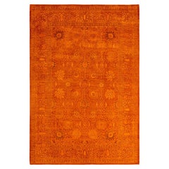 Contemporary Overdyed Hand Knotted Wool Orange Area Rug