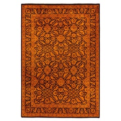 Contemporary Overdyed Hand Knotted Wool Orange Area Rug