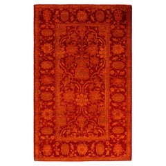 Contemporary Overdyed Hand Knotted Wool Orange Area Rug