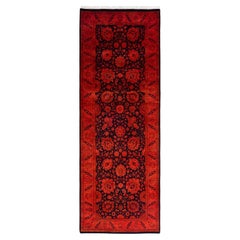 Contemporary Overdyed Hand Knotted Wool Orange Area Rug