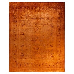 Contemporary Overdyed Hand Knotted Wool Orange Area Rug