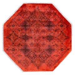 Contemporary Overdyed Hand Knotted Wool Orange Octagon Area Rug 5' 1" x 5' 1"