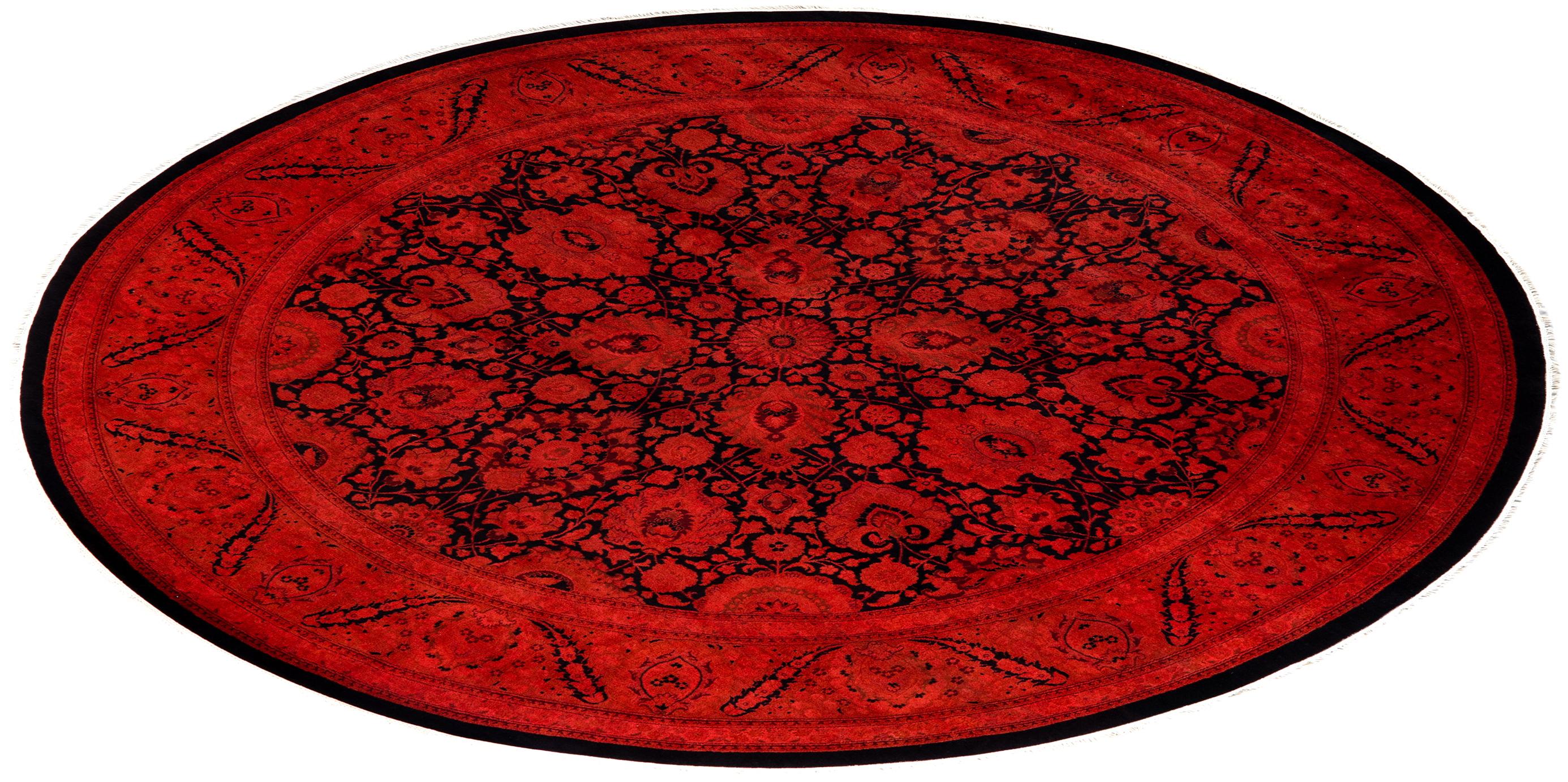 Contemporary Overdyed Hand Knotted Wool Orange Octagon Area Rug For Sale 4