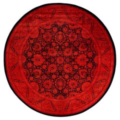 Contemporary Overdyed Hand Knotted Wool Orange Octagon Area Rug