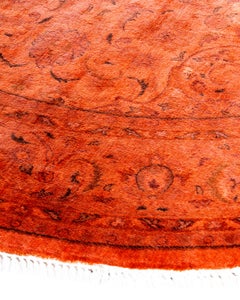 Contemporary Overdyed Hand Knotted Wool Orange Round Area Rug 5' 7" x 5' 7"