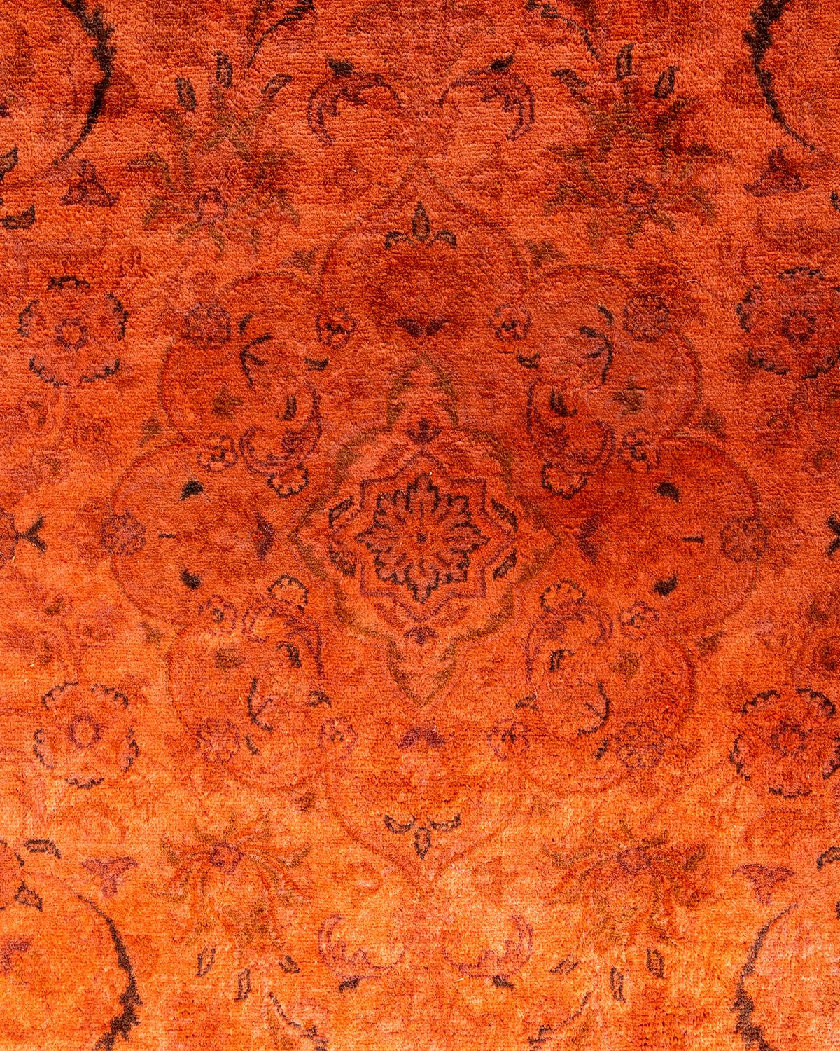 Zeitgenössische Overdyed handgeknüpfte Wolle Orange runden Bereich Teppich 5' 7
