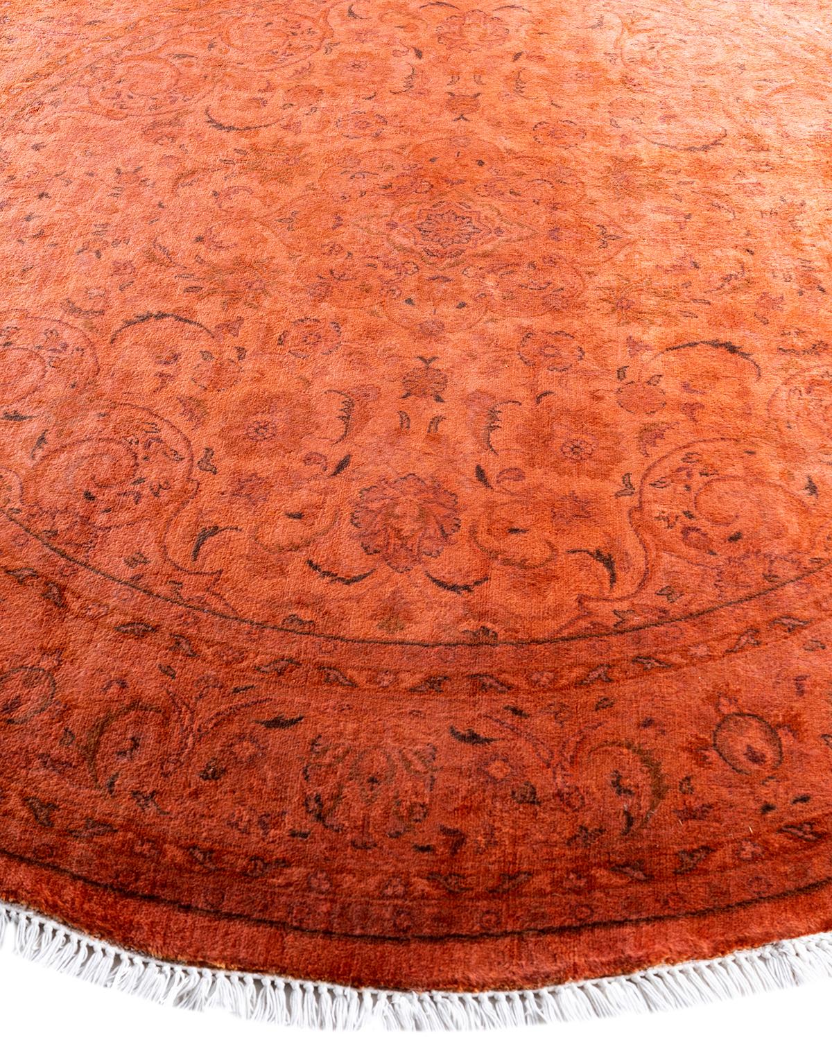 Zeitgenössische Overdyed handgeknüpfte Wolle Orange runden Bereich Teppich 5' 7