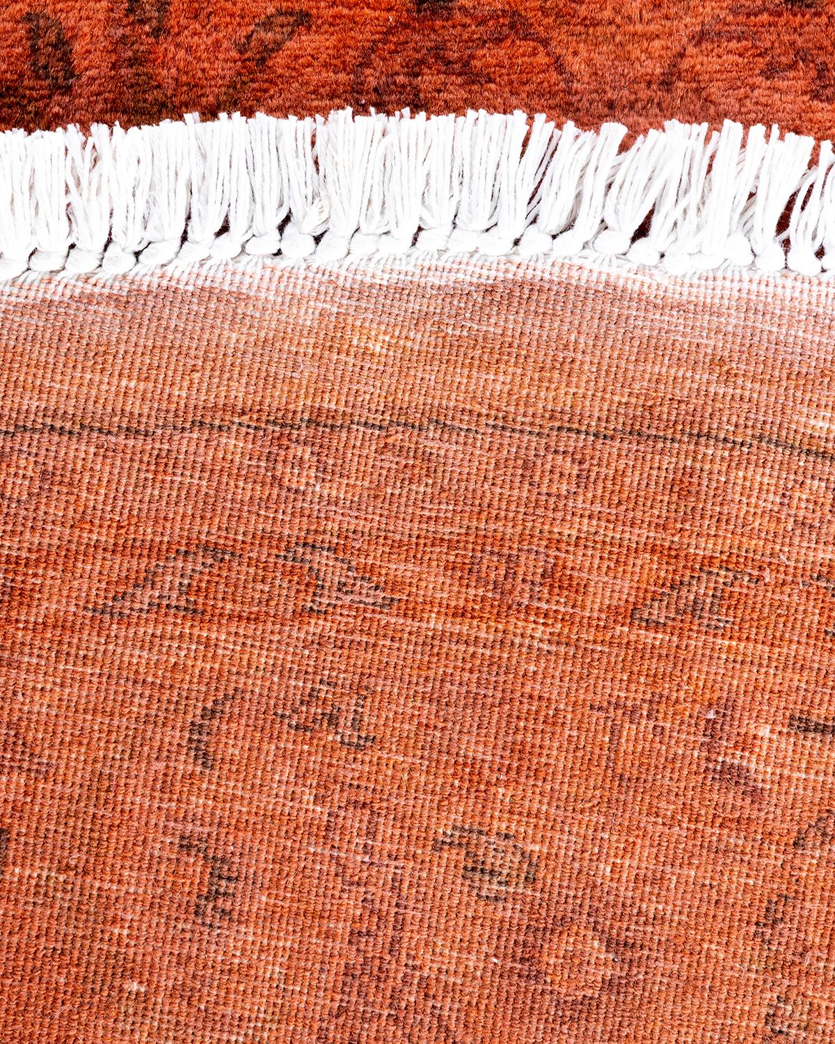 Zeitgenössische Overdyed handgeknüpfte Wolle Orange runden Bereich Teppich 5' 7