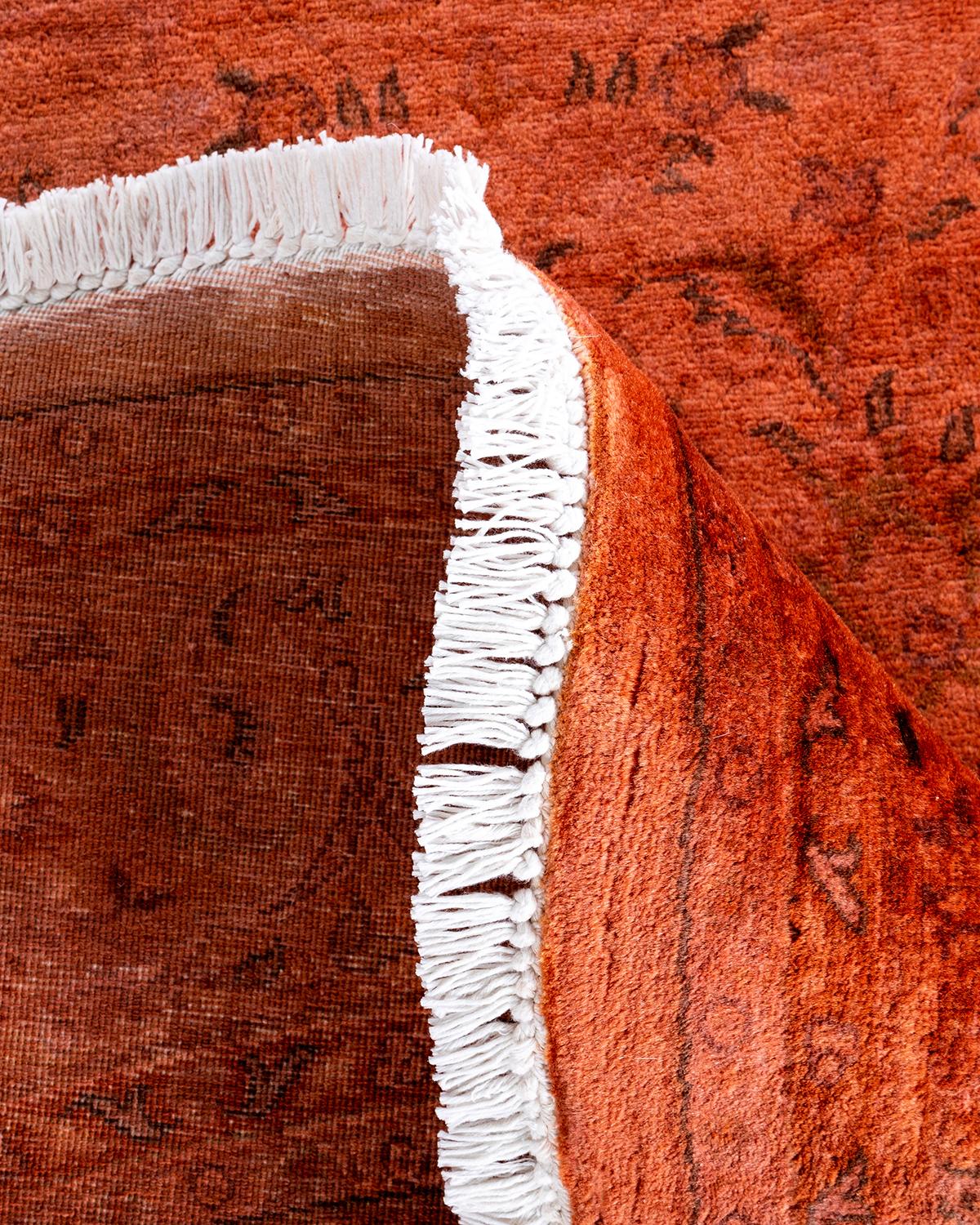Zeitgenössische Overdyed handgeknüpfte Wolle Orange runden Bereich Teppich 5' 7