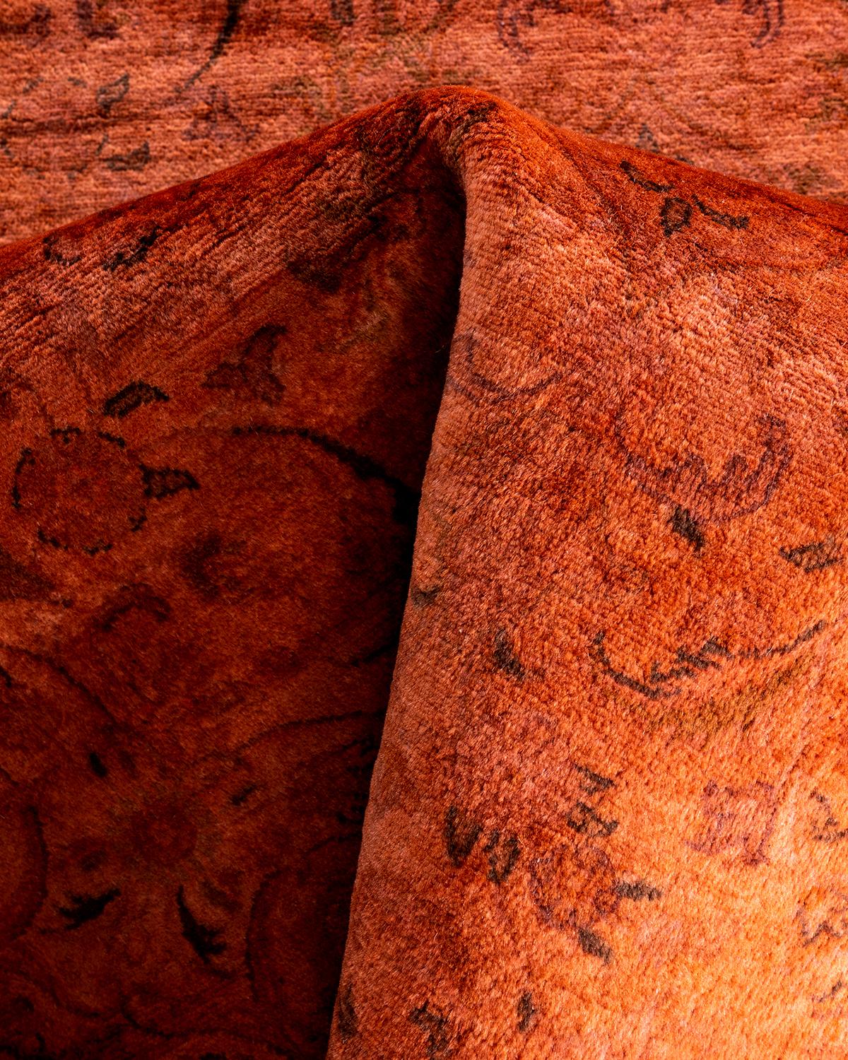 Zeitgenössische Overdyed handgeknüpfte Wolle Orange runden Bereich Teppich 5' 7