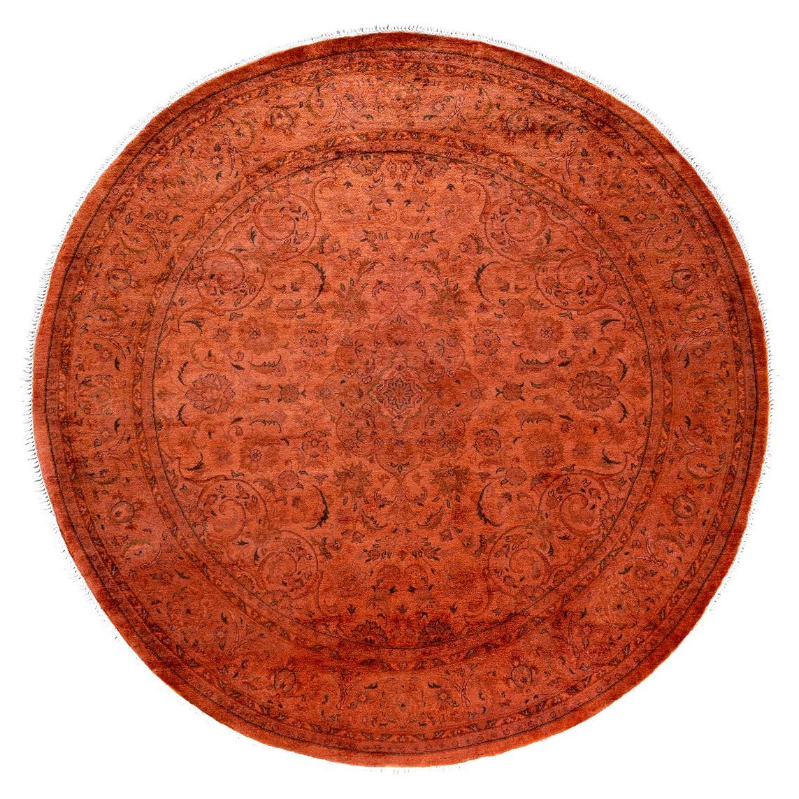 Contemporary Overdyed Hand Knotted Wool Orange Round Area Rugs 5' 7" x 5' 7"
