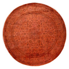 Contemporary Overdyed Hand Knotted Wool Orange Round Area Rug 5' 7" x 5' 7"