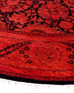 Contemporary Overdyed Hand Knotted Wool Orange Round Area Rug