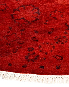 Contemporary Overdyed Hand Knotted Wool Orange Round Area Rug