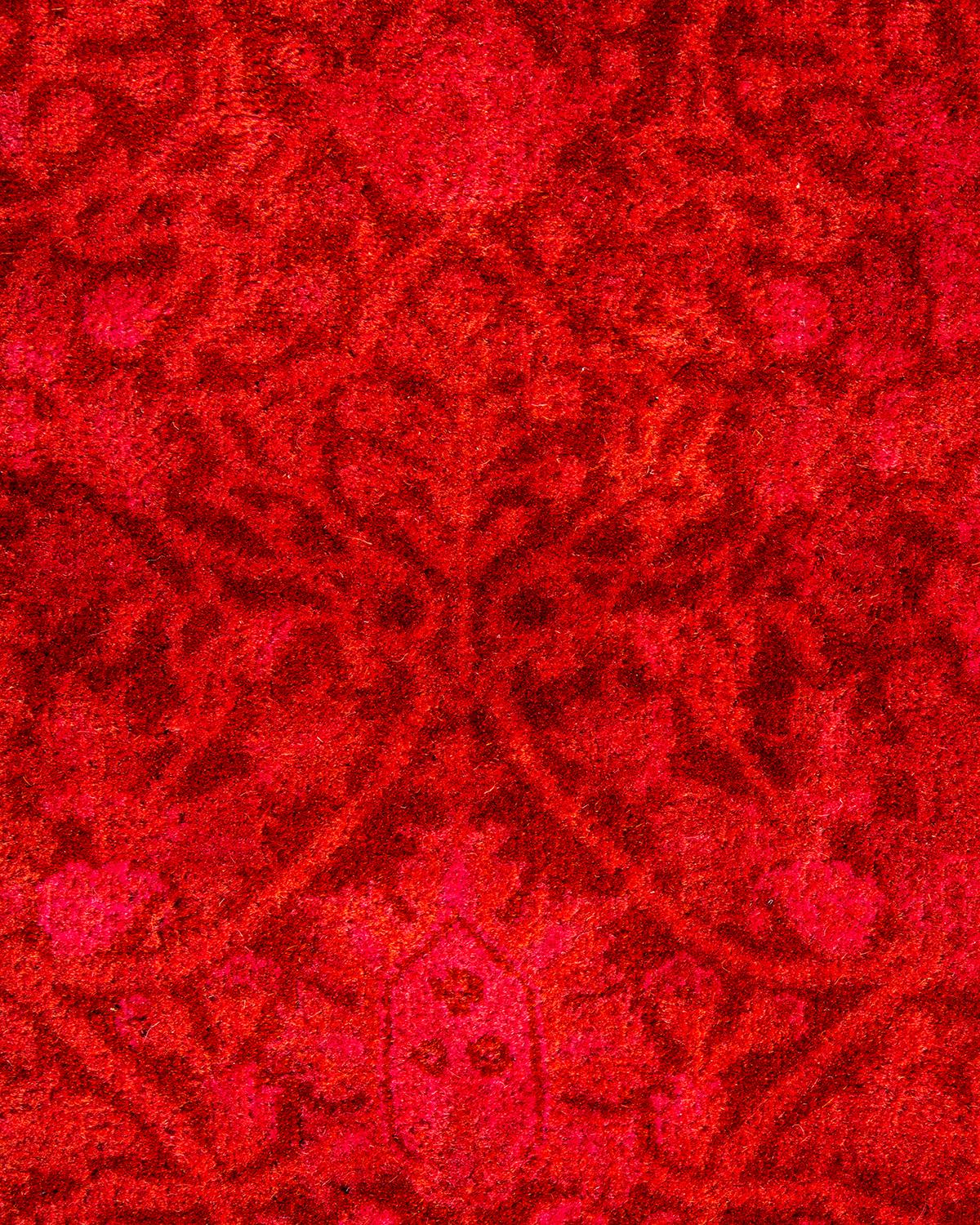 Pakistani Contemporary Overdyed Hand Knotted Wool Orange Round Area Rug For Sale
