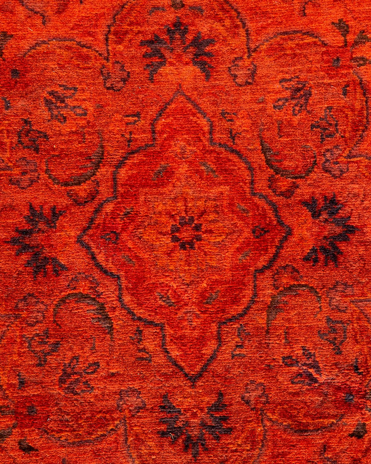 Pakistani Contemporary Overdyed Hand Knotted Wool Orange Round Area Rug For Sale